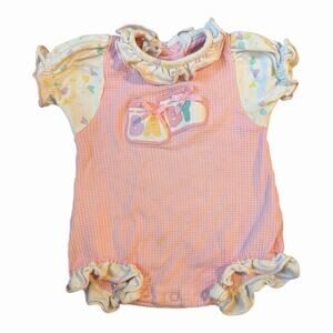 Vintage Carters 80s/90s Baby Girl Romper Waffle Knit Coquette Embroidery Bows